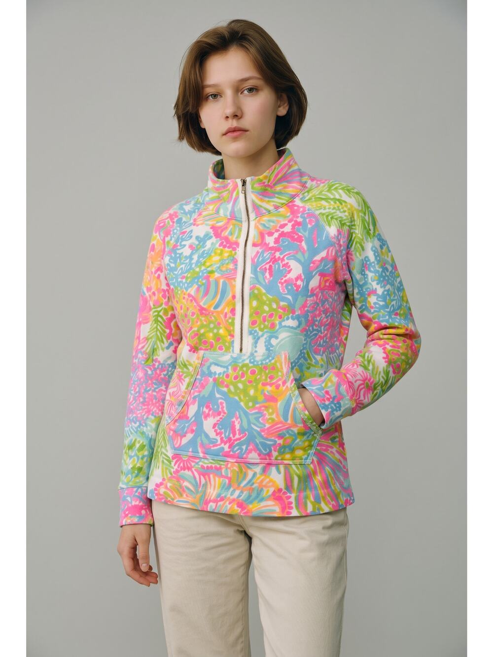 Lilly Pulitzer Skipper Popover Sweatshirt Womens XS Multicolor Design 1/4 Zip